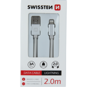 Dátový kábel opletený Swissten USB/Lightning (8 pin) 3.0A, 2.0m strieborný