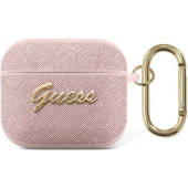 Silikónové puzdro Guess na Apple AirPods 3 GUA3SASMP 4G Saffiano PC/PU Metal Logo ružové