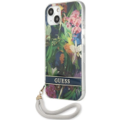 Plastové puzdro Guess na Apple iPhone 13 GUHCP13MHFLSB Flower Cord modré