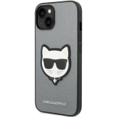 Plastové puzdro Karl Lagerfeld na Apple iPhone 14 Pro KLHCP14LSAPCHG PU Saffiano Choupette Head Patch strieborné