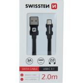 Kábel opletený Swissten USB/USB-C 3.0A, 2.0m - čierny