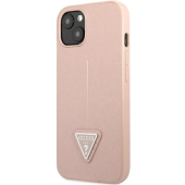 Plastové puzdro Guess na Apple iPhone 14 GUHCP14SPSATLP HC Saffiano PU Triangle ružové