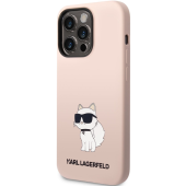 Silikónové puzdro Karl Lagerfeld na Apple iPhone 14 Pro KLHCP14LSNCHBCP Liquid Silicone Choupette NFT ružové