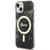 Plastové puzdro Guess na Apple iPhone 14 GUHMP14SHTMRSK Marble IML MagSafe čierne