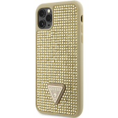 Plastové puzdro Guess na Apple iPhone 11 Pro Max GUHCN65HDGTPD Rhinestones Triangle Metal Logo zlaté