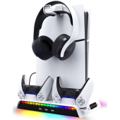 iPega P5S006 RGB, multifunkčný nabíjací stojan s chladením, PS5 Slim, biely