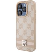 DKNY PU Leather Checkered Pattern and Stripe Apple iPhone 14 Pro Max DKHCP14XPCPTSSP Pink