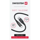 SWISSTEN SOFT SILICONE, USB-A na USB-C, 1.5m, 60W, čierrny