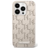 Karl Lagerfeld case for iPhone 16 Pro 6,3 KLHMP16LPKHPORPE Beige Hard Leather Monogram Metal Logo MagSafe