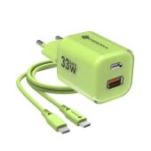 Forcell F-Energy GaN III Crystal Color VT-41, USB-C/USB-A, PD QC4.0 33W + USB-C kábel, zelená