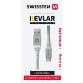 SWISSTEN KEVLAR USB-A/USB-C 3A 60W 1,5m biely