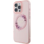 Obal Guess IML Flowers Ring MagSafe Apple iPhone 16 Pro GUHMP16LHFWFCP Pink