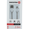 Dátový kábel opletený Swissten USB/Lightning (8 pin) 3.0A, 2.0m strieborný