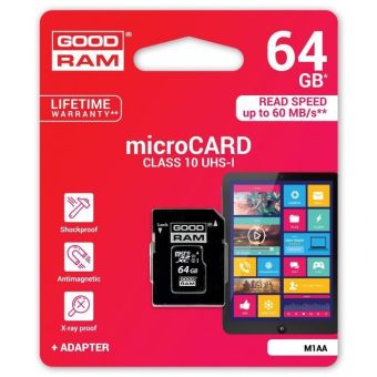Pamäťová karta 64 GB microSDHC GOODRAM Class 10 UHS I + adapter