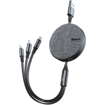 Baseus Fabric 3in1 CAMLT-BYG1, USB-A na Micro/Lightning/USB-C, 3.5A, 1.2m, Dark Gray