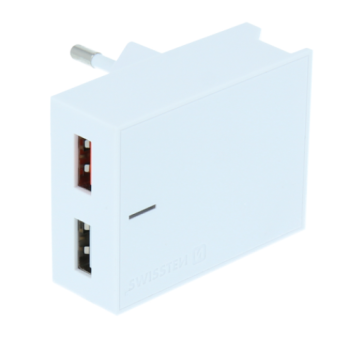 Nabíjací adaptér Swissten 2 x USB,  Quick Charge 3.0, max 23W biely