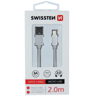 Kábel USB/Micro USB Swissten 3.0A 2m strieborný