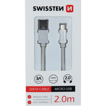 Kábel USB/Micro USB Swissten 3.0A 2m strieborný