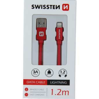 Kábel USB/Lightning (8 pin) Swissten 3.0A 1,2 m červený