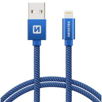 Dátový kábel opletený Swissten USB/Lightning (8 pin) 3.0A, 2.0m modrý