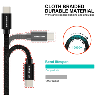 Kábel Swissten USB/USB-C 3.0A 1,2 m červený