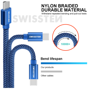 Kábel Swissten USB/USB-C 3.0A 1,2 m modrý