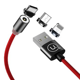 Magnetický kábel USAMS 3v1 - lightning/USB-C/microUSB červený