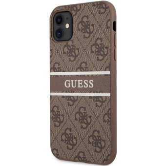Plastové puzdro Guess na Apple iPhone 11 GUHCN614GDBR 4G Printed Stripe hnede