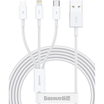 Kábel Baseus Superior CAMLTYS-02, 3v1 USB-C, Lightning, MicroUSB, 1.5m, biely