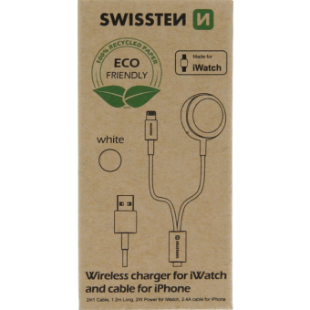 Bezdrôtová nabíjačka na Apple iWatch Swissten 2v1 lightning 1.2 m biela