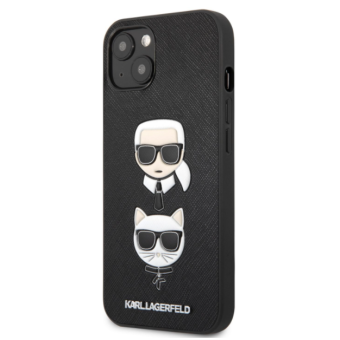 Silikónové puzdro Karl Lagerfeld na Apple iPhone 13 KLHCP13MSAKICKCBK Saffiano Karl and Choupette Heads čierne