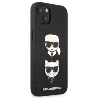 Silikónové puzdro Karl Lagerfeld na Apple iPhone 13 KLHCP13MSAKICKCBK Saffiano Karl and Choupette Heads čierne