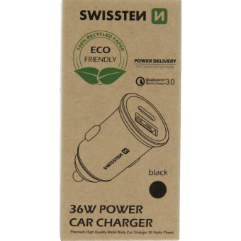Autonabíjačka Swissten QC 3.0 USB-C 36 W čierna