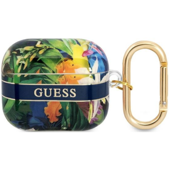Silikónové puzdro Guess na Apple Airpods 3 GUA3HHFLB TPU Flower Print modré