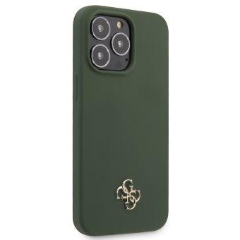 Silikónové puzdro Guess na Apple iPhone 13 Pro GUHCP13LS4LA 4G Silicone Metal Logo khaki