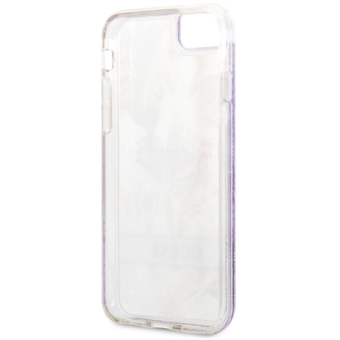 Plastové puzdro Guess na Apple iPhone 13 Pro GUHCP13LLFLSU Liquid Glitter Flower fialové