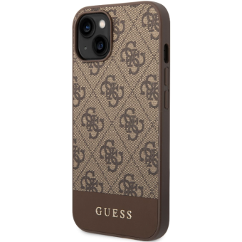 Plastové puzdro Guess na Apple iPhone 14 GUHCP14SG4GLBR 4G Stripe hnedé