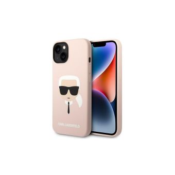 Silikónové puzdro Karl Lagerfeld na Apple iPhone 14 Pro Max KLHMP14XSLKHLP Liquid Silicone Karl Head MagSafe ružové