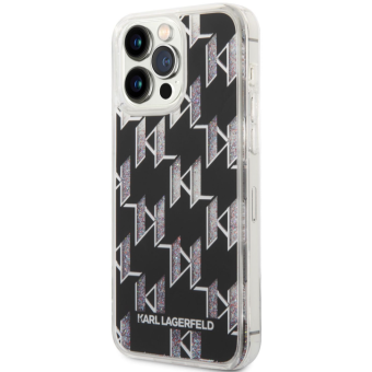 Plastové puzdro Karl Lagerfeld na Apple iPhone 14 Pro Max KLHCP14XLMNMK Monogram Liquid Glitter čierne