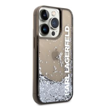 Plastové puzdro Karl Lagerfeld na Apple iPhone 14 Pro KLHCP14LLCKVK Translucent Liquid Glitter čierne