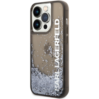 Plastové puzdro Karl Lagerfeld na Apple iPhone 14 Pro KLHCP14LLCKVK Translucent Liquid Glitter čierne