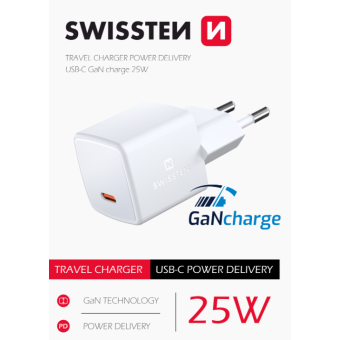 Sieťový adaptér mini Swissten GaN USB-C 25W biely