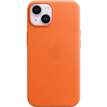 Kožené puzdro Apple na Apple iPhone 14 MPP83ZM/A Leather Case with MagSafe Orange