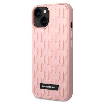 Plastové puzdro Karl Lagerfeld na Apple iPhone 14 Plus KLHCP14MRUPKLPP 3D Rubber Case Monogram Pattern Metal Plate ružové