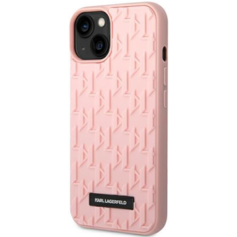 Plastové puzdro Karl Lagerfeld na Apple iPhone 14 Plus KLHCP14MRUPKLPP 3D Rubber Case Monogram Pattern Metal Plate ružové