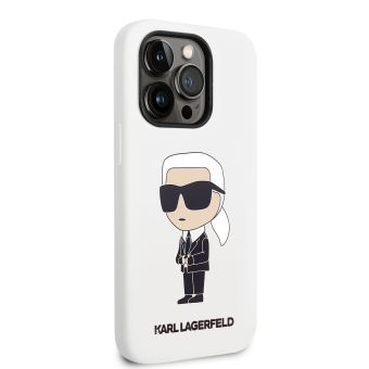 Silikónové puzdro Karl Lagerfeld na Apple iPhone 14 Pro Max KLHCP14XSNIKBCH Liquid Silicone Ikonik NFT biele