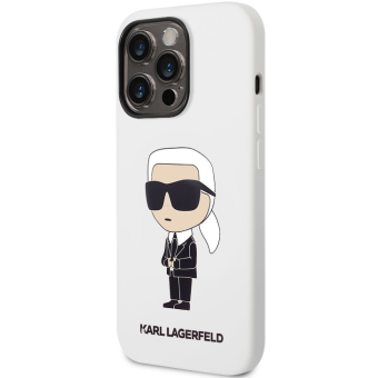 Silikónové puzdro Karl Lagerfeld na Apple iPhone 14 Pro Max KLHCP14XSNIKBCH Liquid Silicone Ikonik NFT biele