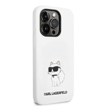 Silikónové puzdro Karl Lagerfeld na Apple iPhone 14 Pro KLHCP14LSNCHBCH Liquid Silicone Choupette NFT biele