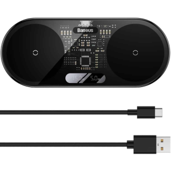 Bezdrôtová nabíjačka Baseus WXSX010101 LED Display 2in1, 20W + USB-C kábel 1m, čierna