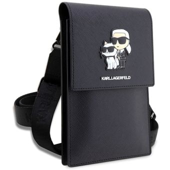 Univerzálne puzdro Karl Lagerfeld na smartfón KLWBSAKCPMK Saffiano Metal Logo NFT Wallet Phone Bag Black
